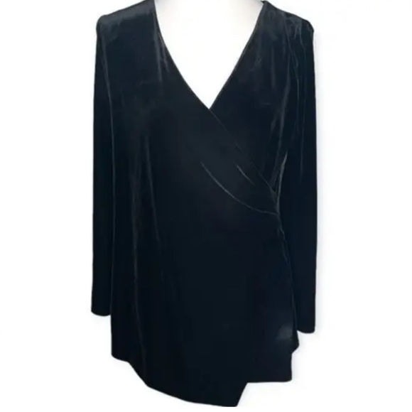 White House | Black Market Velvet Long Sleeve Faux Wrap Mini Dress | Size Large - Picture 1 of 14